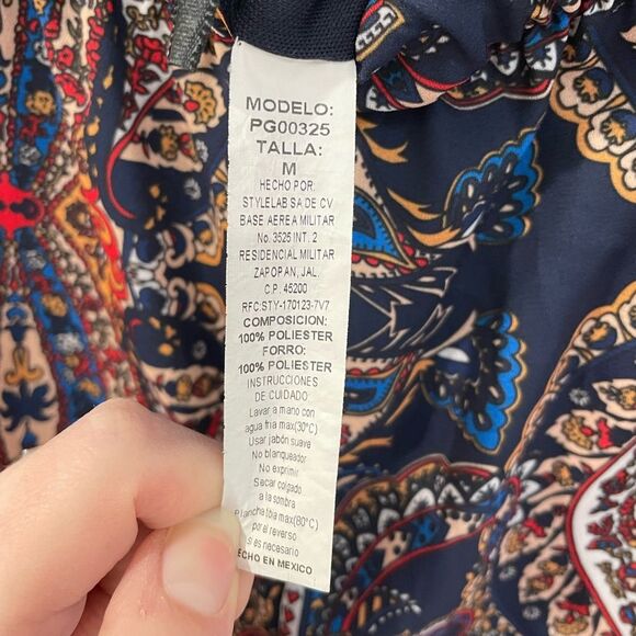 Navy Blue Red Indian Paisley Pattern Wide Palazzo Pants Women’s Size M - Picture 4 of 5